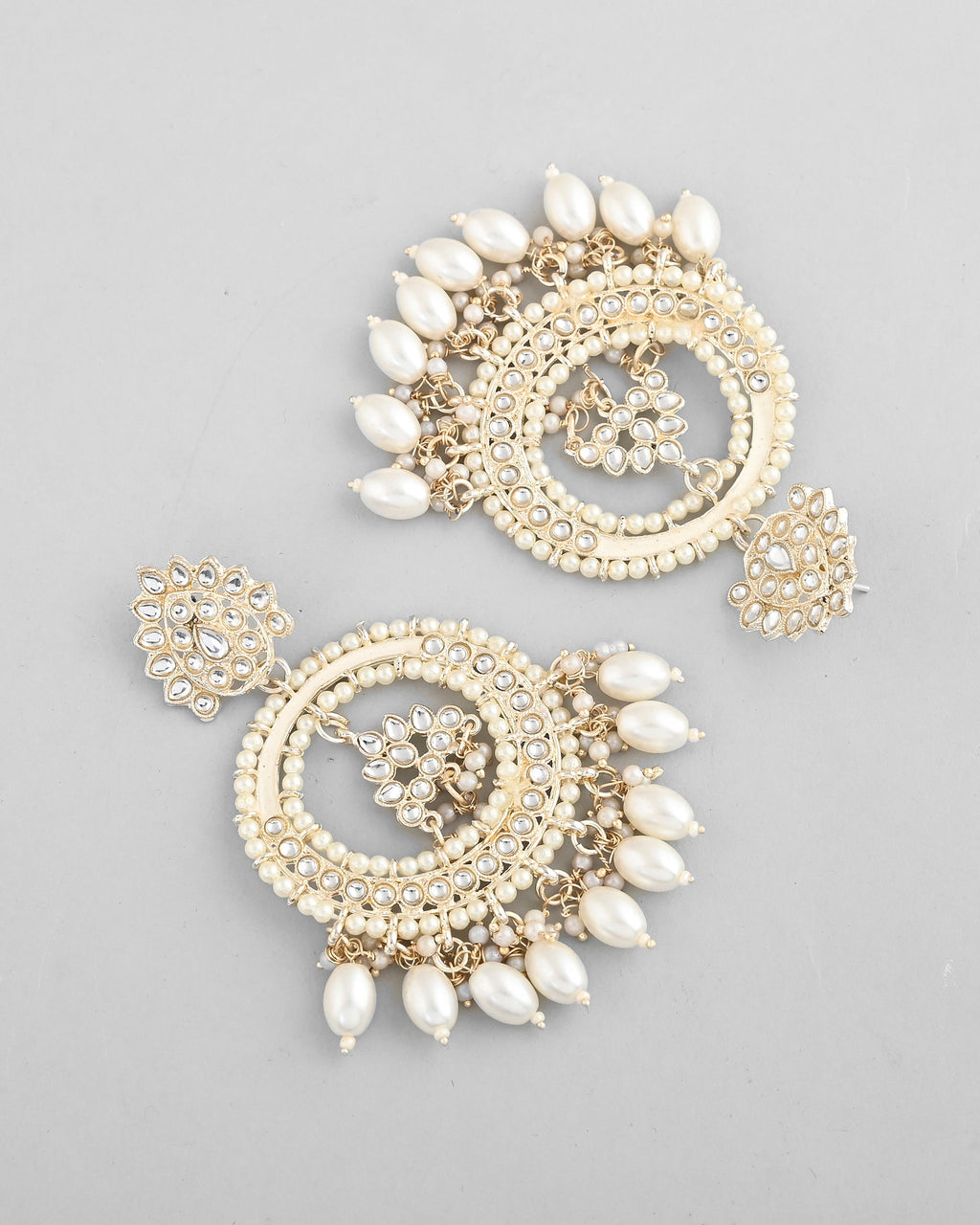 VOJ Gold-Polished Kundan Studded White ChandBali Earrings | Grocsy