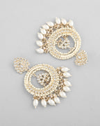 VOJ Gold-Polished Kundan Studded White ChandBali Earrings | Grocsy