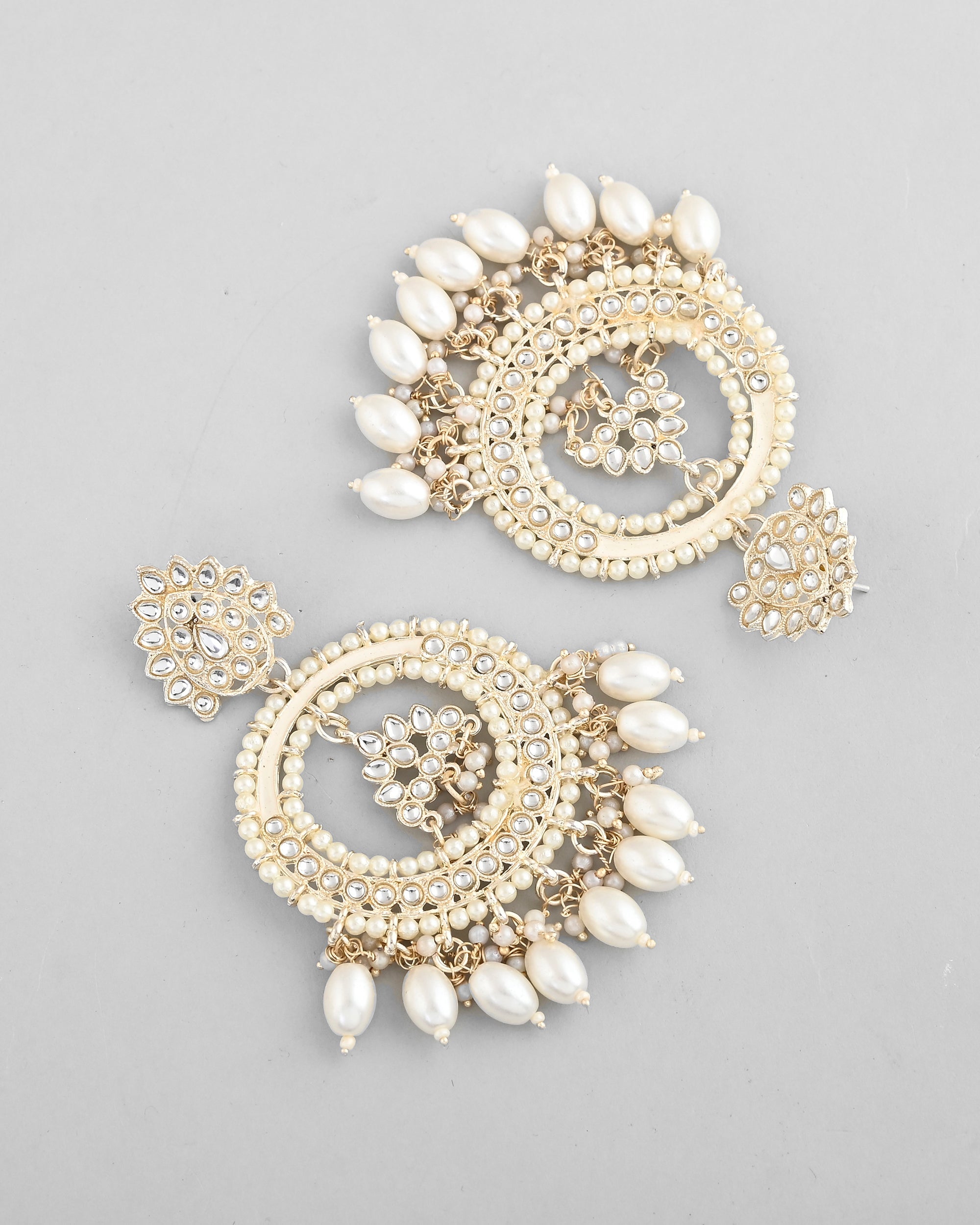 VOJ Gold-Polished Kundan Studded White ChandBali Earrings | Grocsy