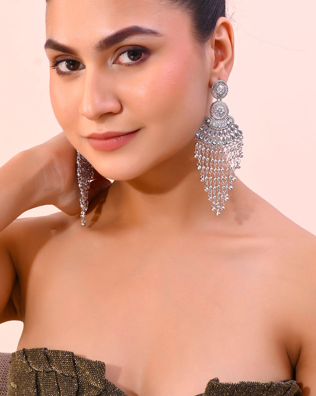 VOJ Silver-Plated Ghungroo Oxidized Drop Long Earrings | Grocsy