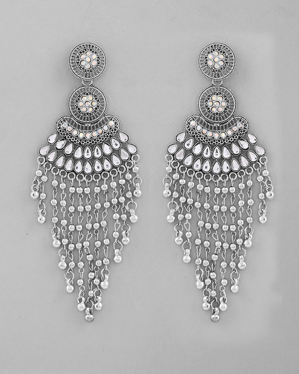 VOJ Silver-Plated Ghungroo Oxidized Drop Long Earrings | Grocsy