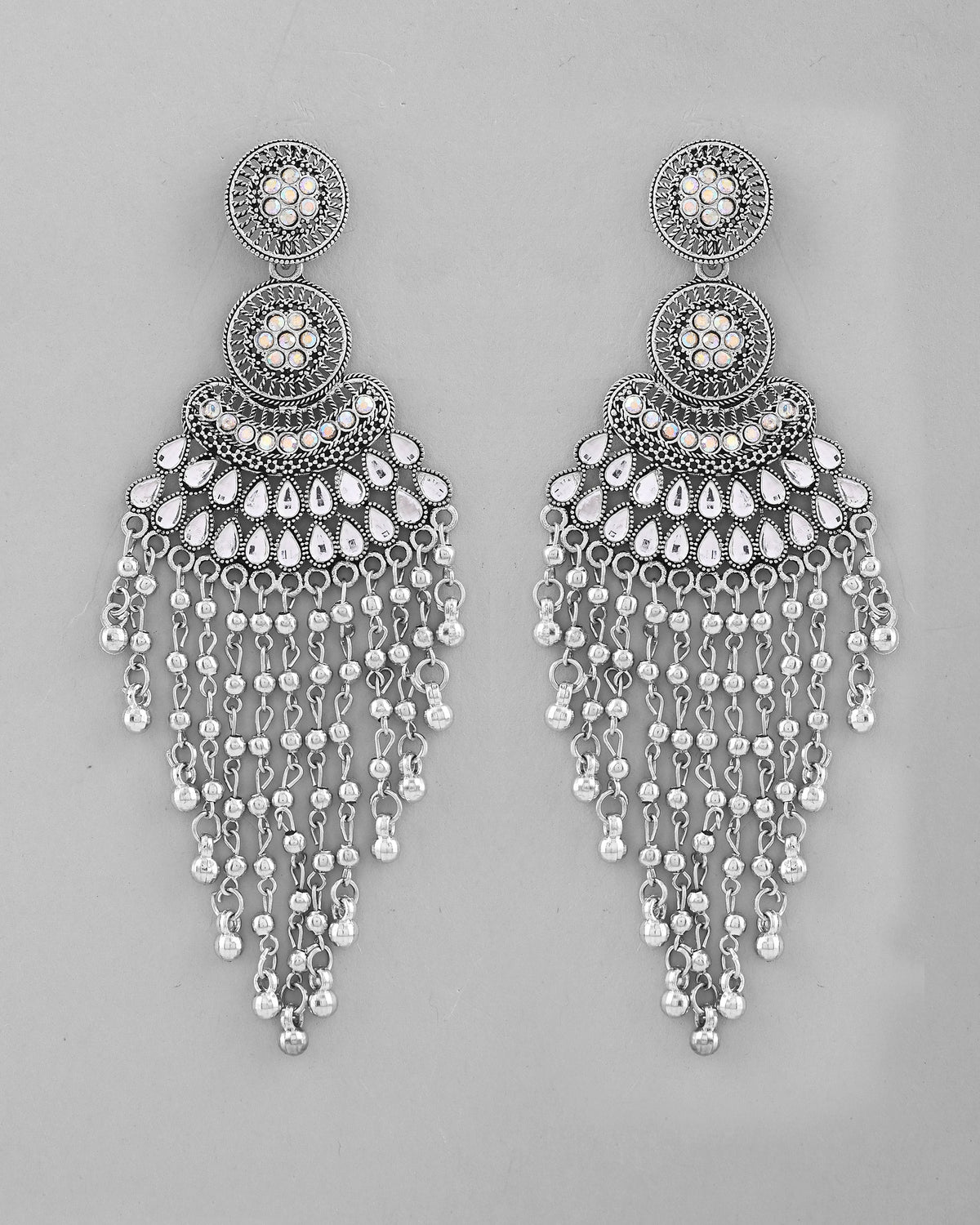 VOJ Silver-Plated Ghungroo Oxidized Drop Long Earrings | Grocsy