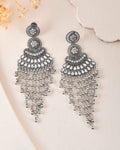 VOJ Silver-Plated Ghungroo Oxidized Drop Long Earrings | Grocsy