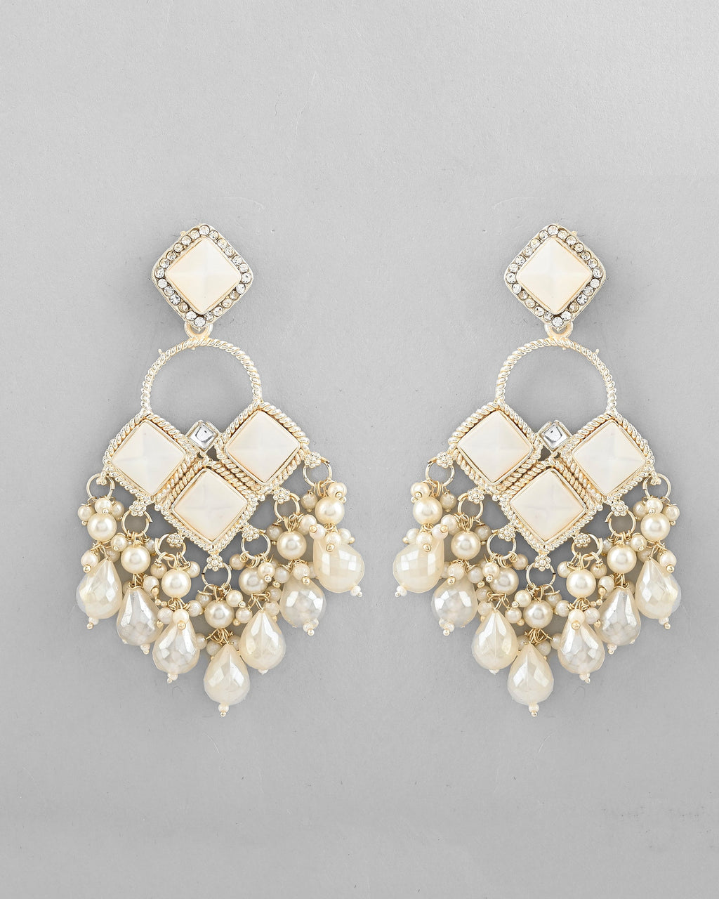 VOJ Gold-Polished geometrical Shaped Classic Drop Earrings