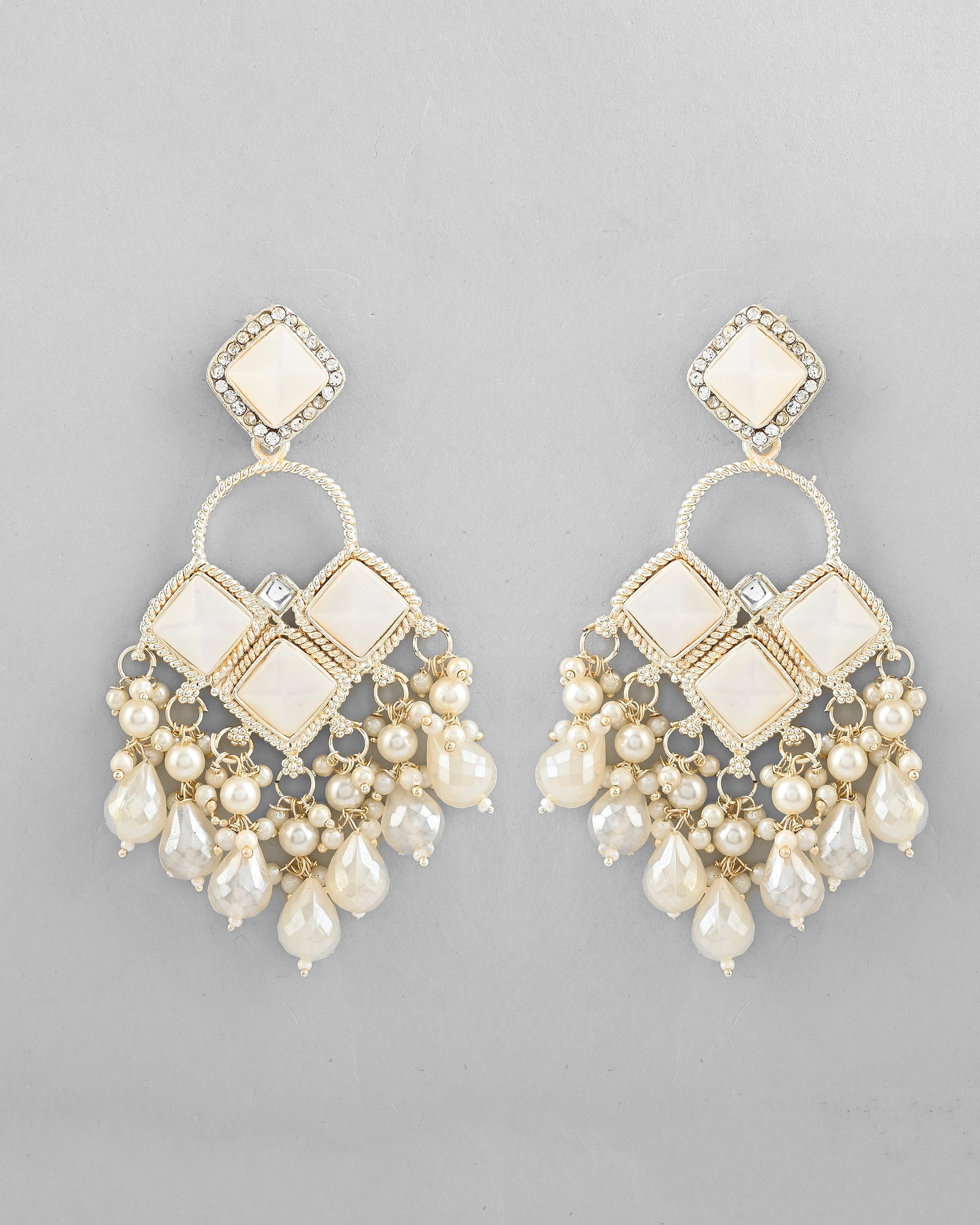 VOJ Gold-Polished geometrical Shaped Classic Drop Earrings