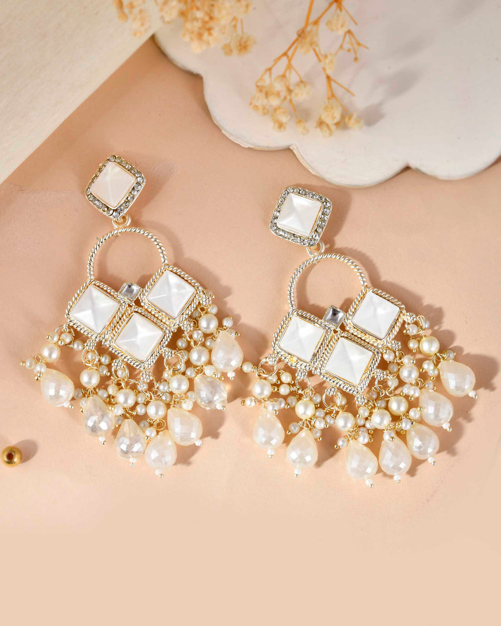 VOJ Gold-Polished geometrical Shaped Classic Drop Earrings