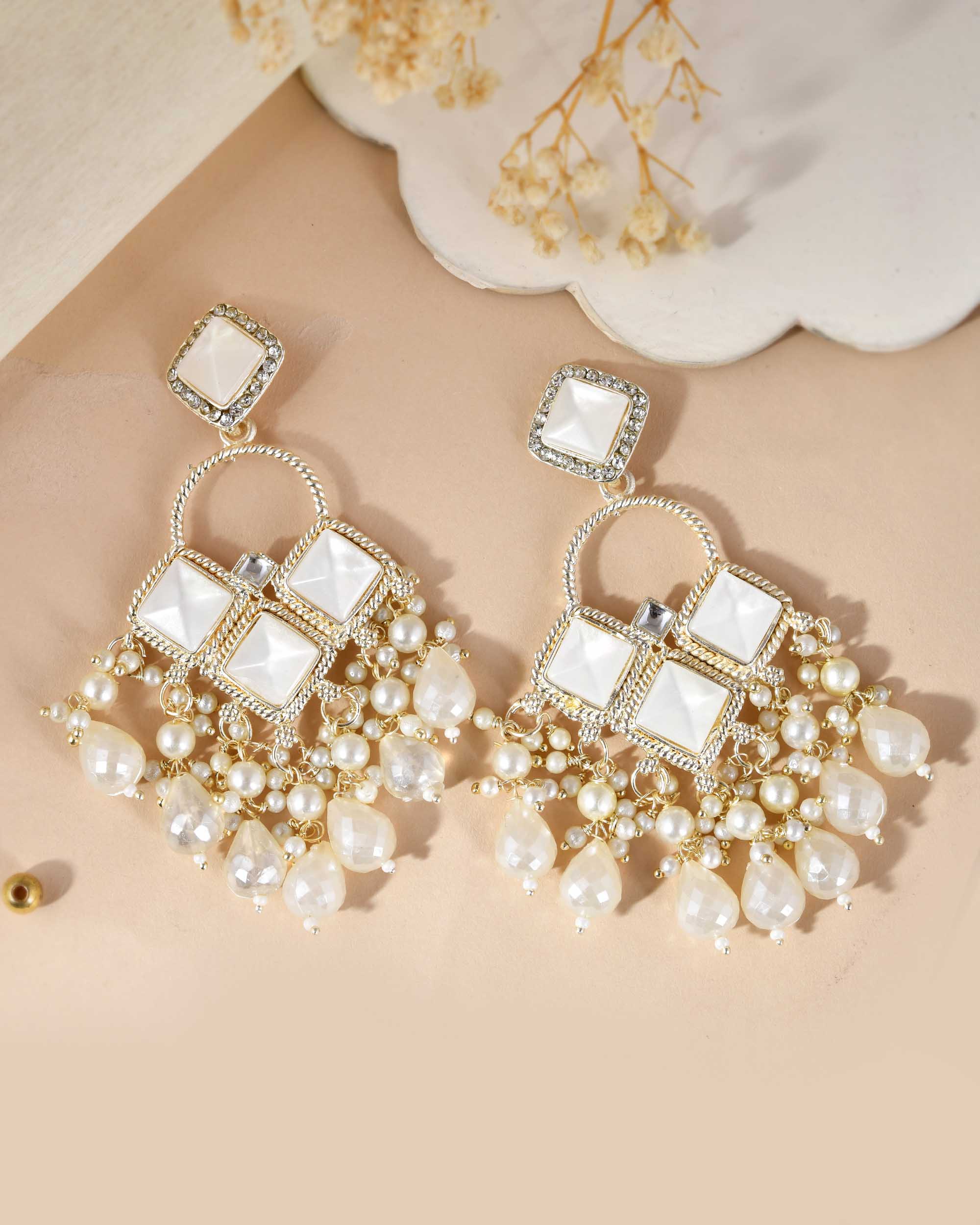 VOJ Gold-Polished geometrical Shaped Classic Drop Earrings