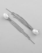 VOJ Silver-Plated Handcrafted Pearl Studded Classic Drop Earrings | Grocsy