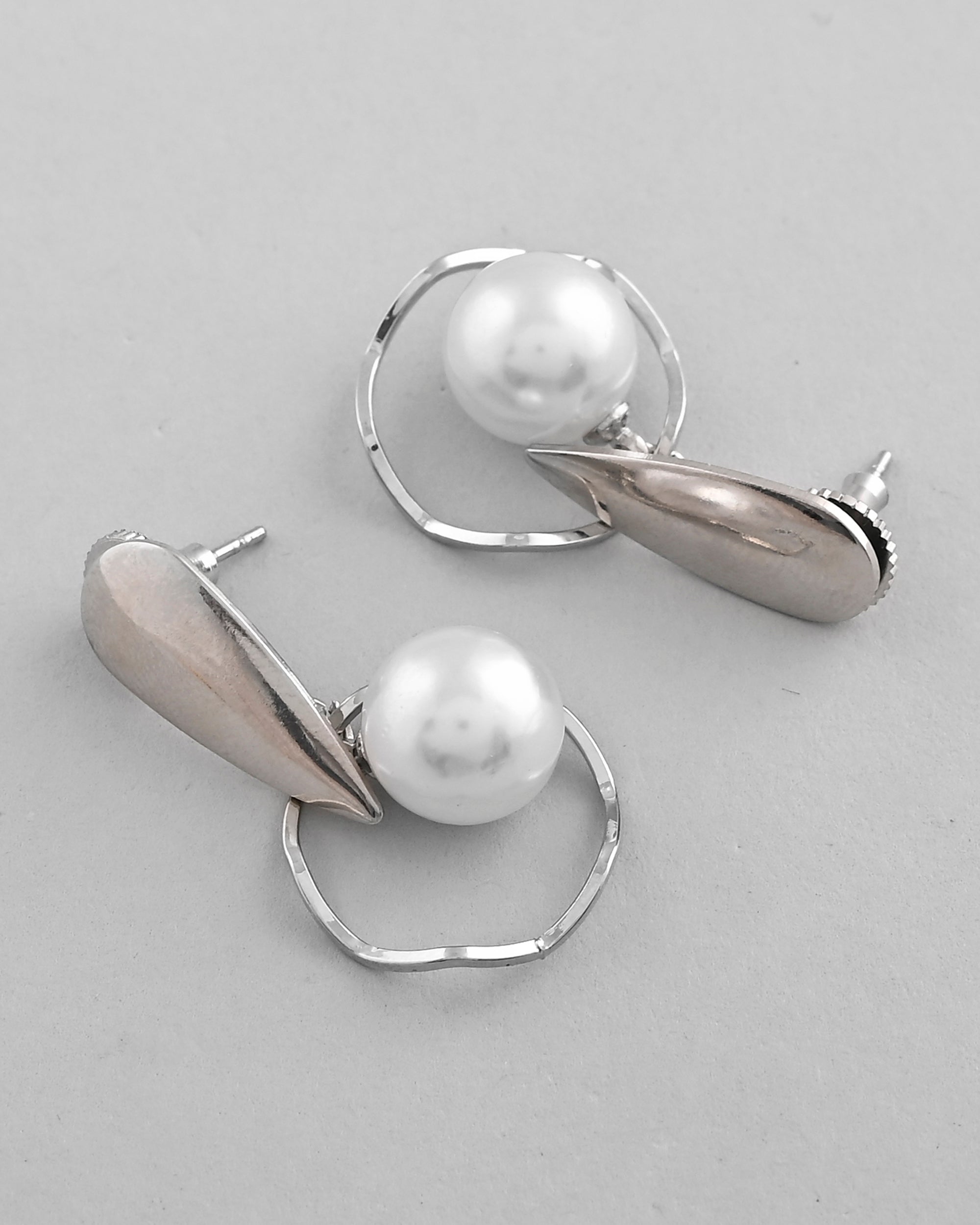 VOJ Silver-Plated Handcrafted Pearl Studded Korean Drop Earrings