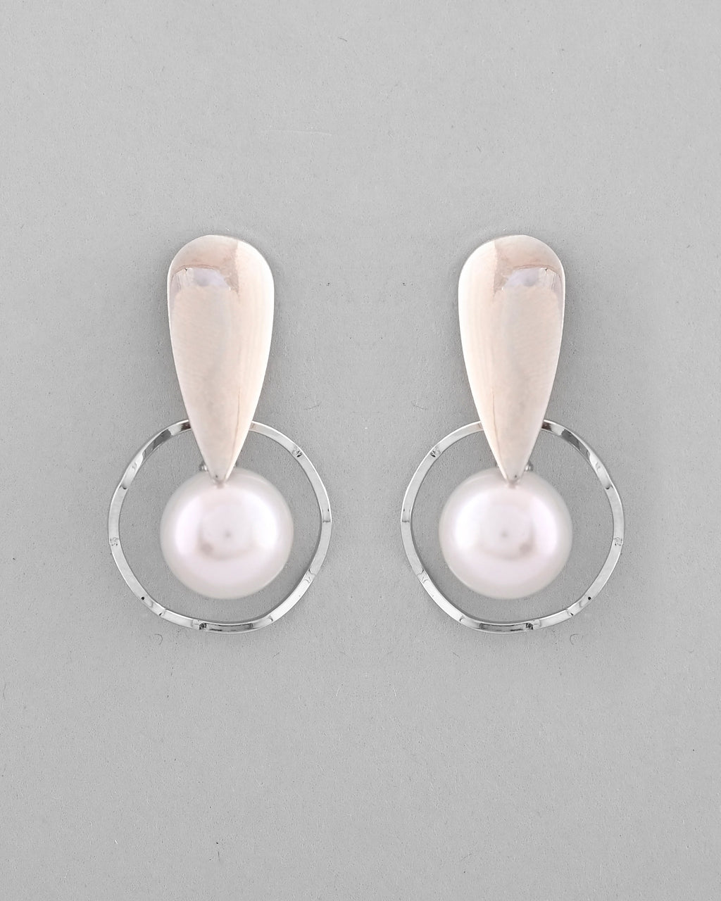 VOJ Silver-Plated Handcrafted Pearl Studded Korean Drop Earrings
