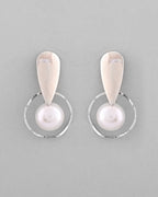 VOJ Silver-Plated Handcrafted Pearl Studded Korean Drop Earrings