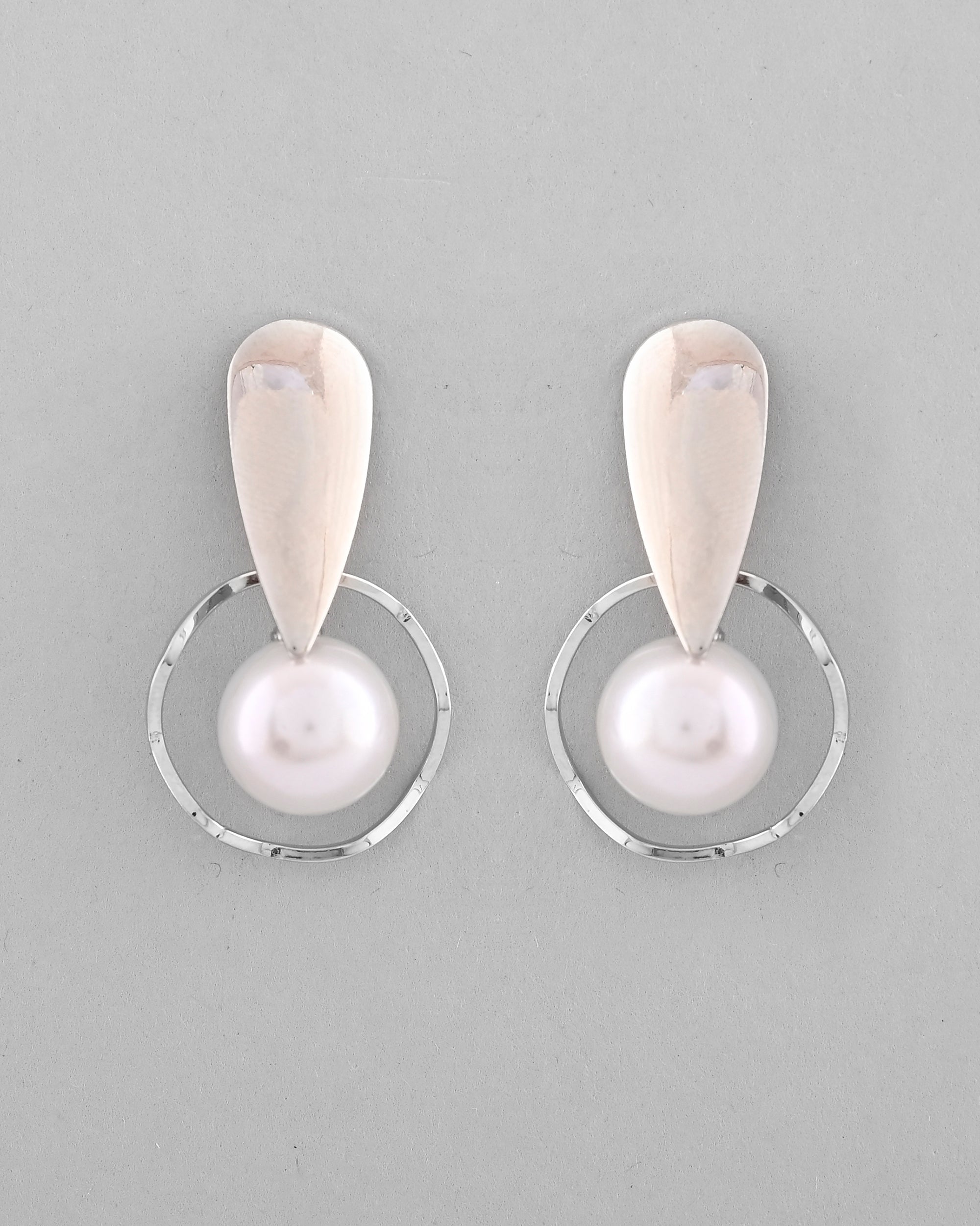 VOJ Silver-Plated Handcrafted Pearl Studded Korean Drop Earrings