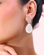 VOJ Gold-Polished CZ-Studded Korean Drop Earrings