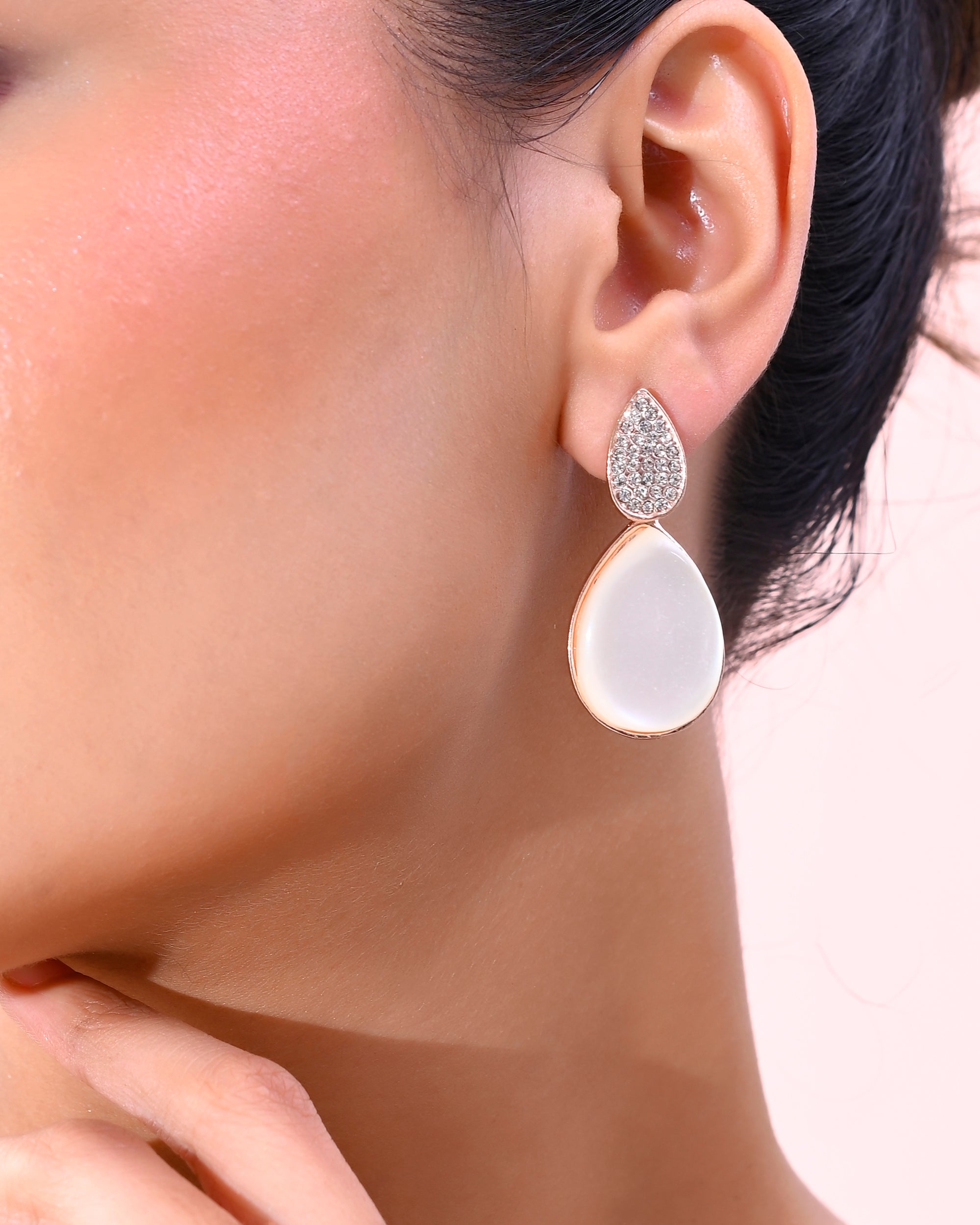VOJ Gold-Polished CZ-Studded Korean Drop Earrings