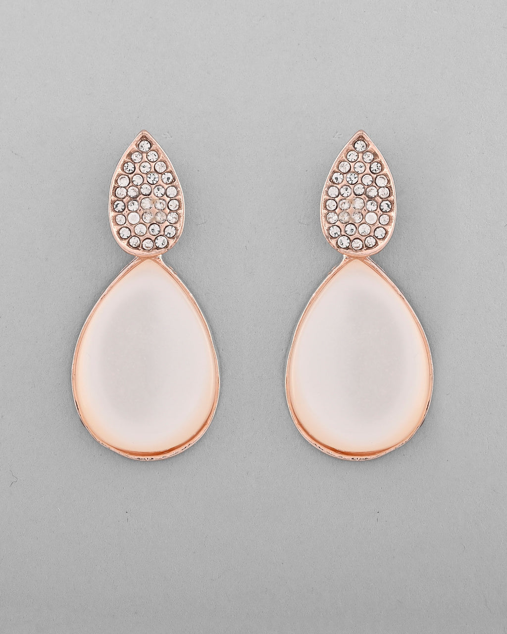 VOJ Gold-Polished CZ-Studded Korean Drop Earrings