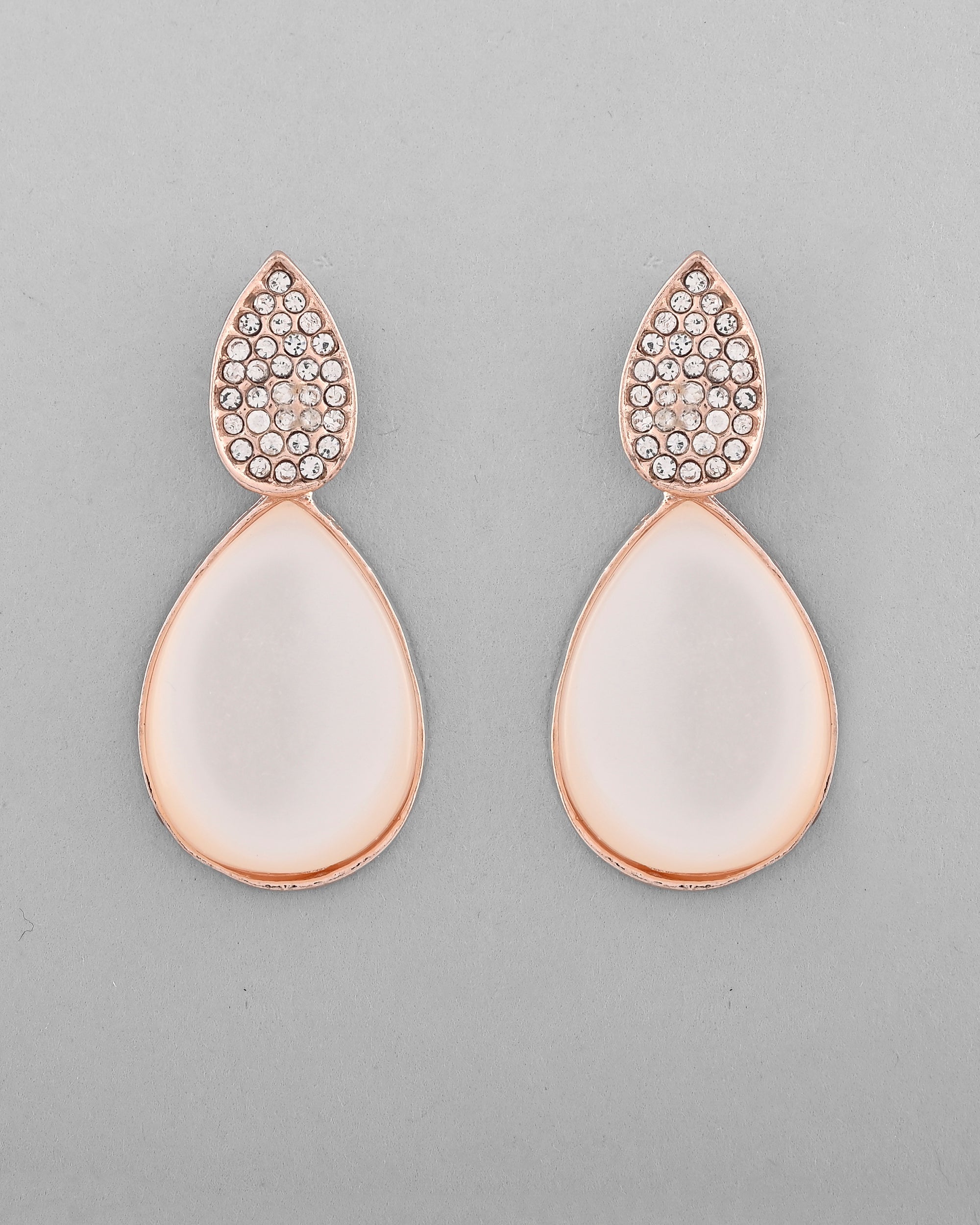 VOJ Gold-Polished CZ-Studded Korean Drop Earrings