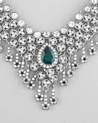 VOJ Silver Plated CZ-Stone Studded With Green Stone Choker Set With Mangtikka | Grocsy