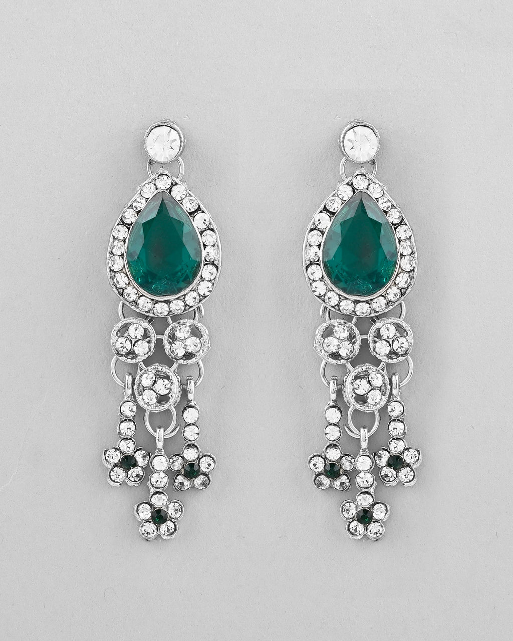 VOJ Silver Plated CZ-Stone Studded With Green Stone Choker Set With Mangtikka | Grocsy