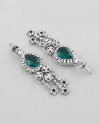 VOJ Silver Plated CZ-Stone Studded With Green Stone Choker Set With Mangtikka | Grocsy