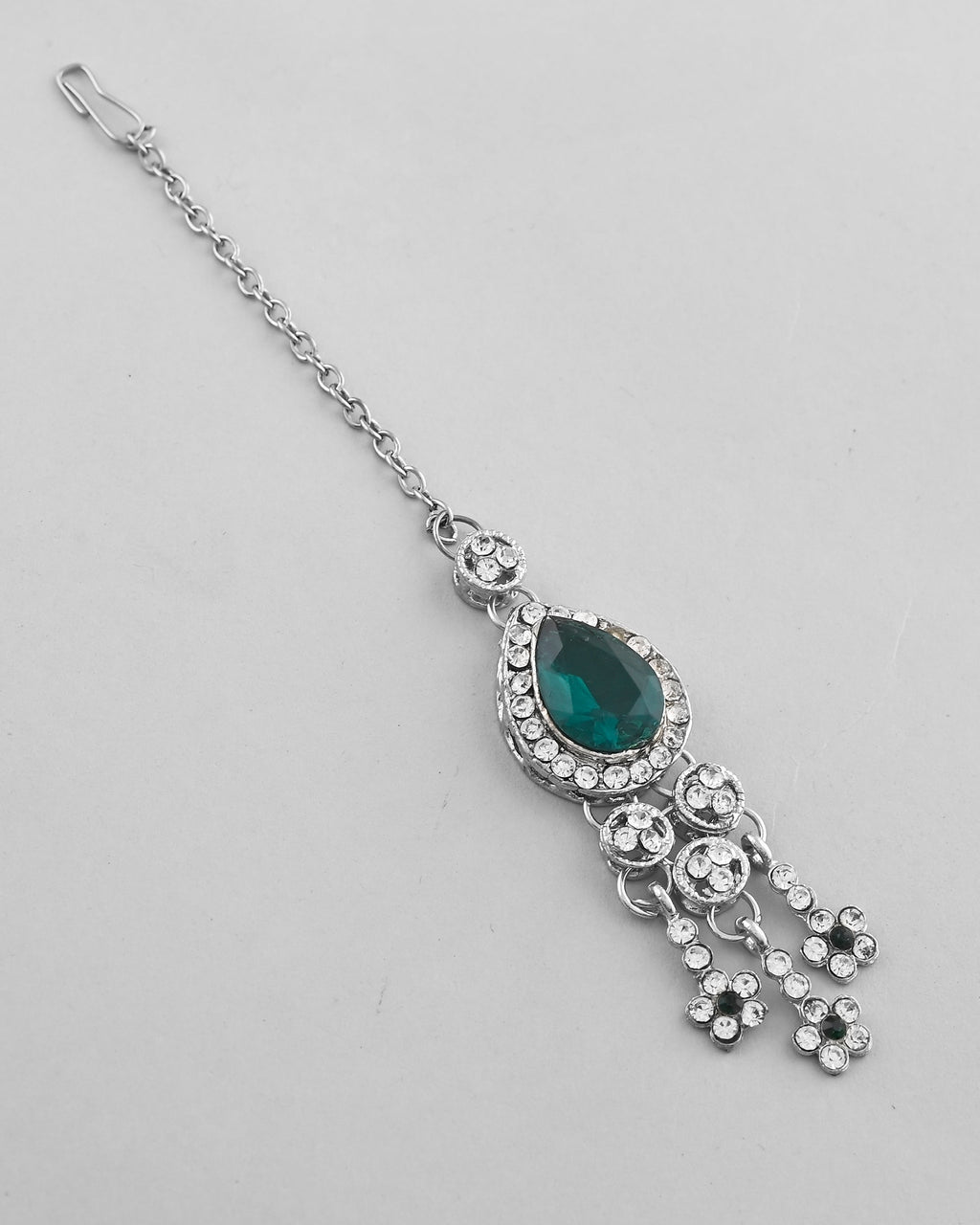 VOJ Silver Plated CZ-Stone Studded With Green Stone Choker Set With Mangtikka | Grocsy