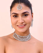 VOJ Silver Plated CZ-Stone Studded Choker Set With Mangtikka | Grocsy