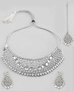 VOJ Silver Plated CZ-Stone Studded Choker Set With Mangtikka | Grocsy