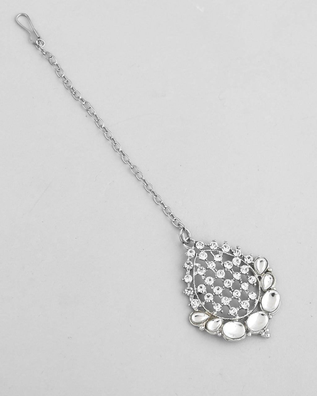 VOJ Silver Plated CZ-Stone Studded Choker Set With Mangtikka | Grocsy