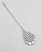 VOJ Silver Plated CZ-Stone Studded Choker Set With Mangtikka | Grocsy
