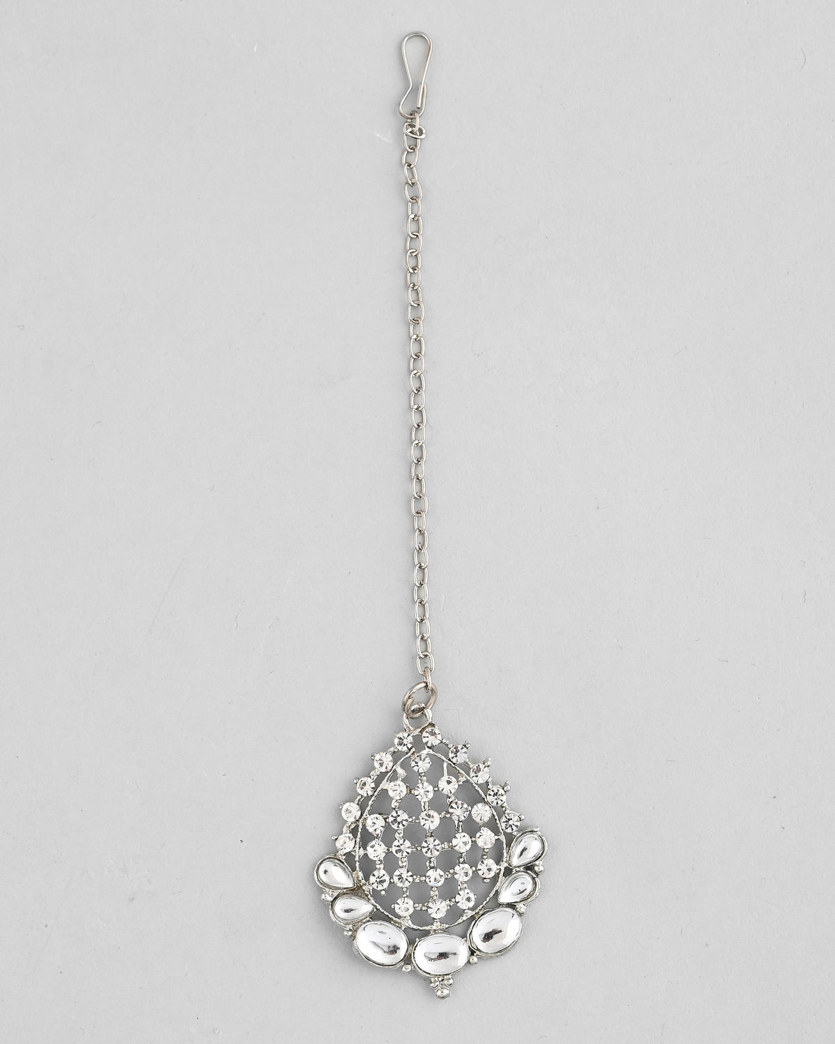 VOJ Silver Plated CZ-Stone Studded Choker Set With Mangtikka | Grocsy