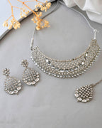 VOJ Silver Plated CZ-Stone Studded Choker Set With Mangtikka | Grocsy