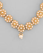 VOJ Gold-Polished Pearl Studded Floral Necklace And Earrings | Grocsy