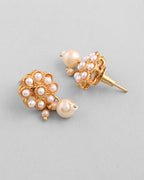 VOJ Gold-Polished Pearl Studded Floral Necklace And Earrings | Grocsy