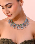 VOJ Silver Plated Peacock Contemporary Choker And Earrings | Grocsy