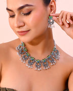 VOJ Silver Plated Peacock Contemporary Choker And Earrings | Grocsy