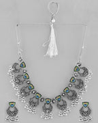 VOJ Silver Plated Peacock Contemporary Choker And Earrings | Grocsy