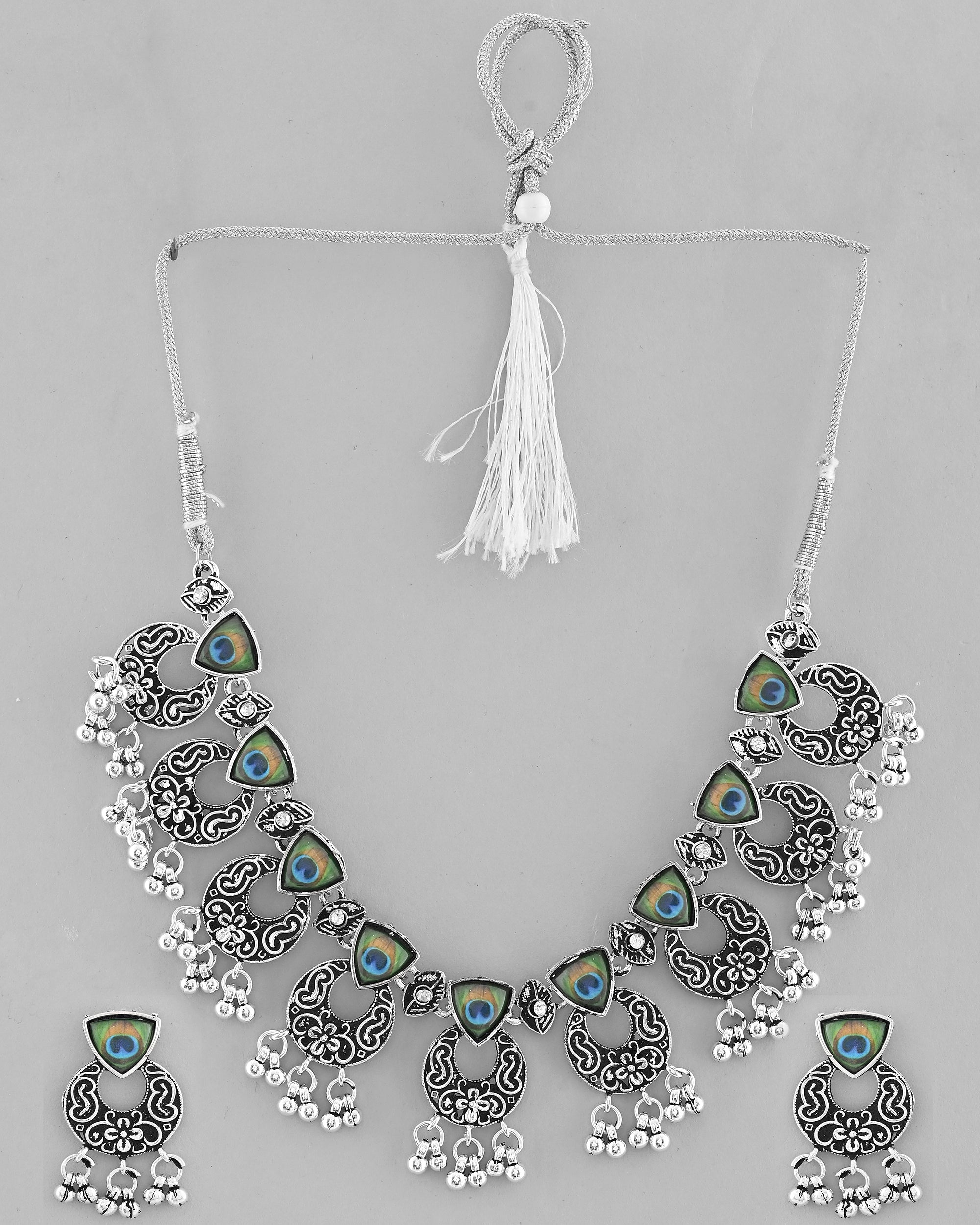 VOJ Silver Plated Peacock Contemporary Choker And Earrings | Grocsy