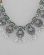 VOJ Silver Plated Peacock Contemporary Choker And Earrings | Grocsy