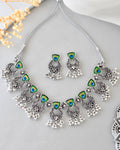 VOJ Silver Plated Peacock Contemporary Choker And Earrings | Grocsy