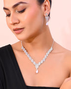 VOJ Silver Plated CZ-Stone Studded With Pearl Jewellery Set | Grocsy