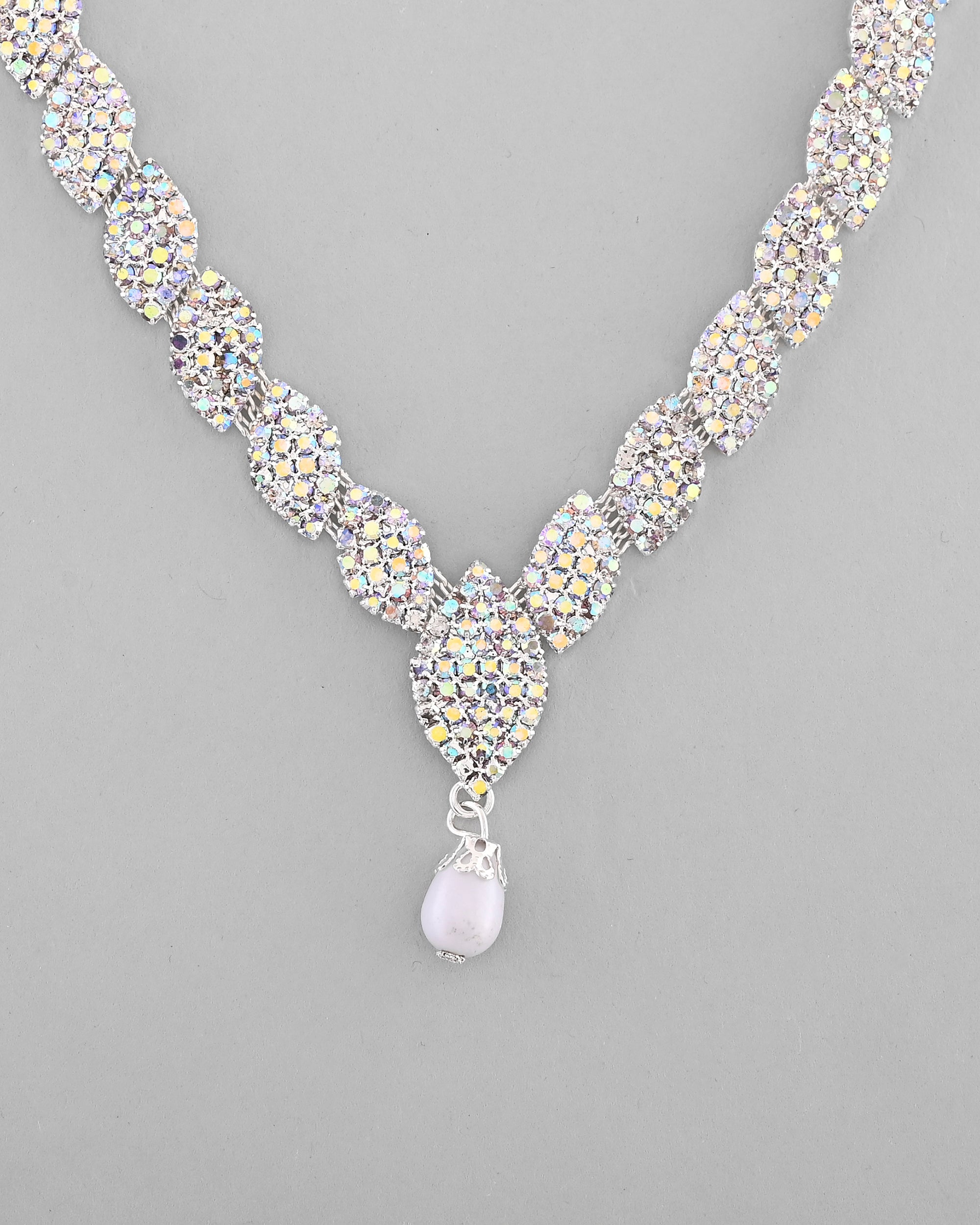 VOJ Silver Plated CZ-Stone Studded With Pearl Jewellery Set | Grocsy