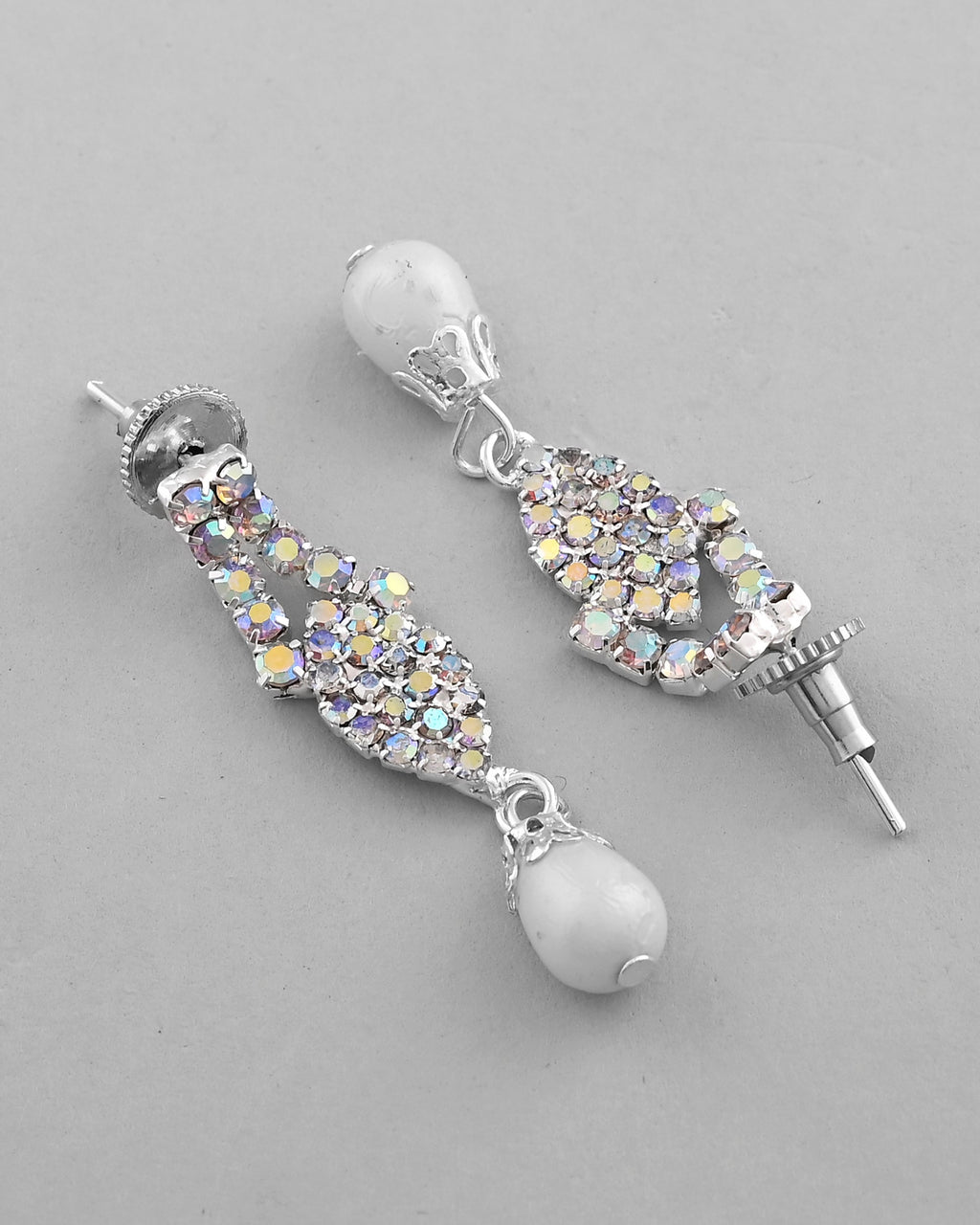 VOJ Silver Plated CZ-Stone Studded With Pearl Jewellery Set | Grocsy
