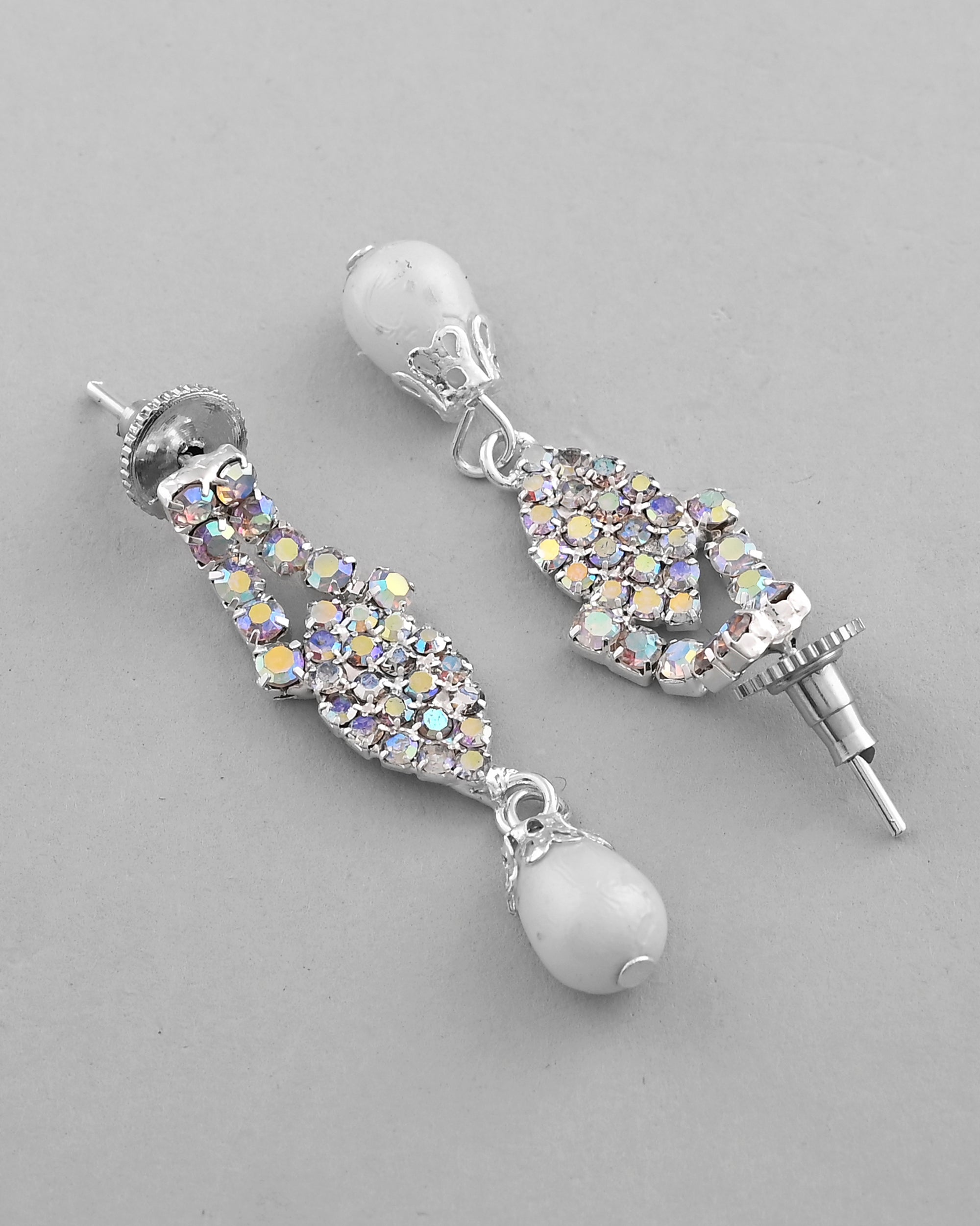 VOJ Silver Plated CZ-Stone Studded With Pearl Jewellery Set | Grocsy
