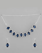 VOJ Silver Plated AD-Stone Studded With Dark Blue Stone Choker Set | Grocsy