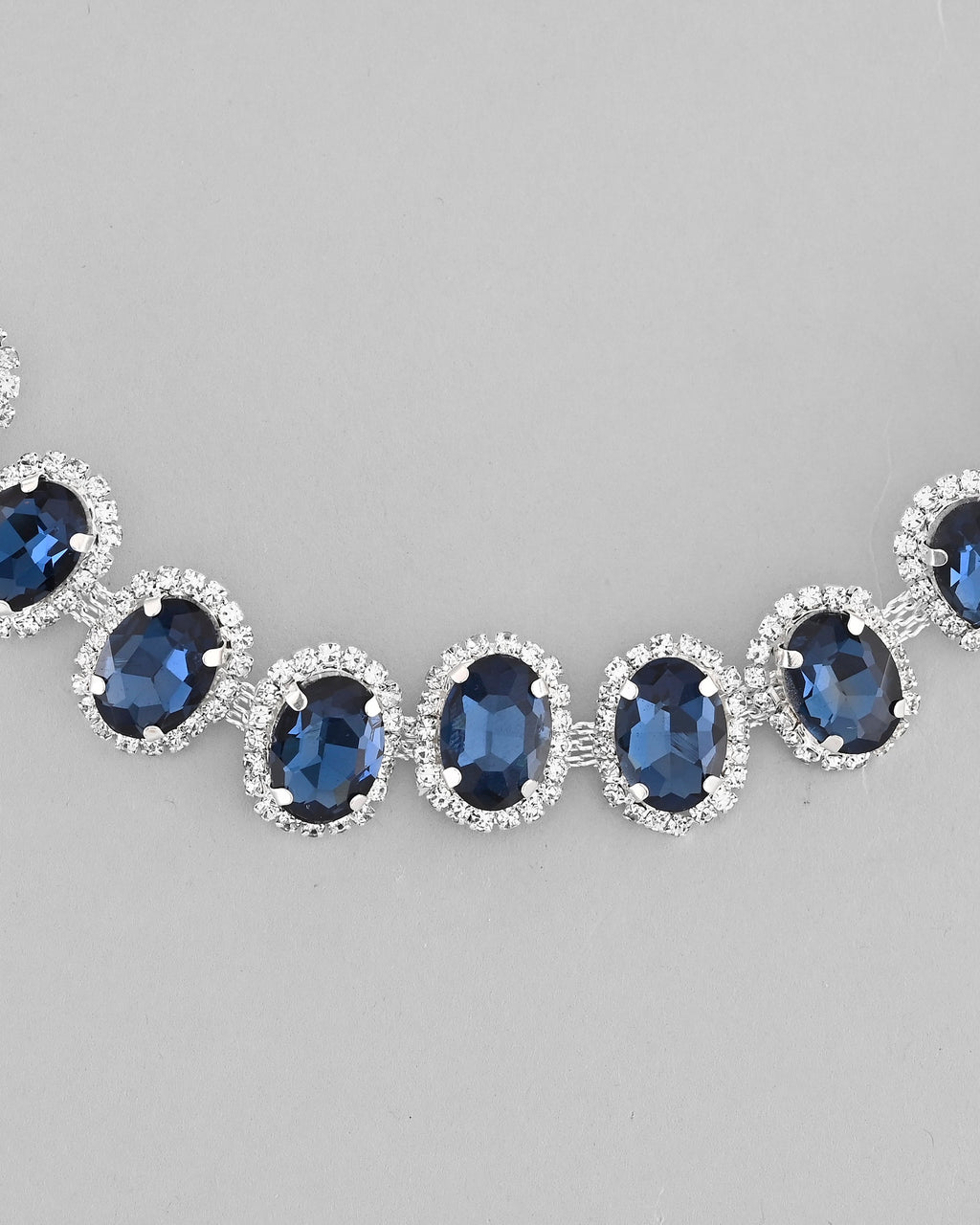 VOJ Silver Plated AD-Stone Studded With Dark Blue Stone Choker Set | Grocsy