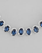 VOJ Silver Plated AD-Stone Studded With Dark Blue Stone Choker Set | Grocsy