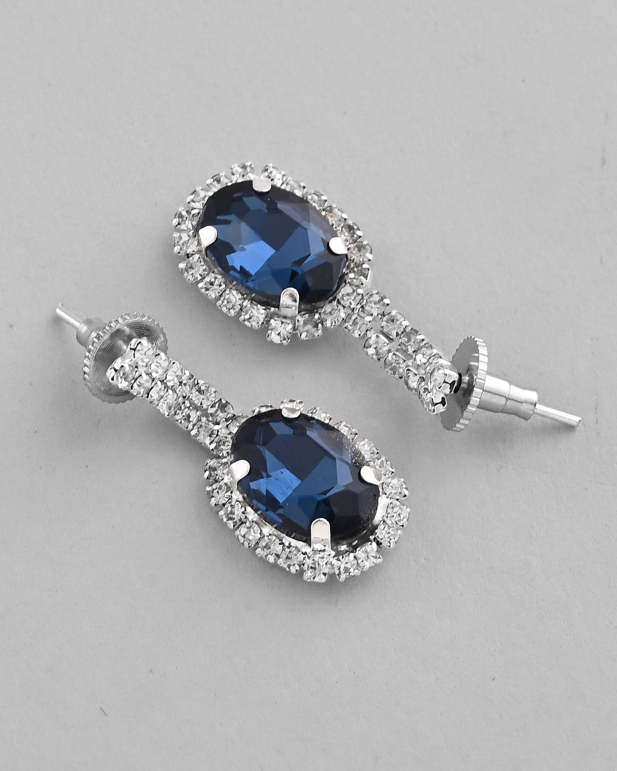 VOJ Silver Plated AD-Stone Studded With Dark Blue Stone Choker Set | Grocsy