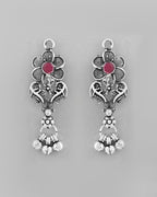VOJ Silver Plated Stone Studded Oxidized Long Necklace And Earrings | Grocsy