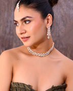 VOJ Gold-Polished CZ-Studded Jewellery Set With Mangtikka | Grocsy