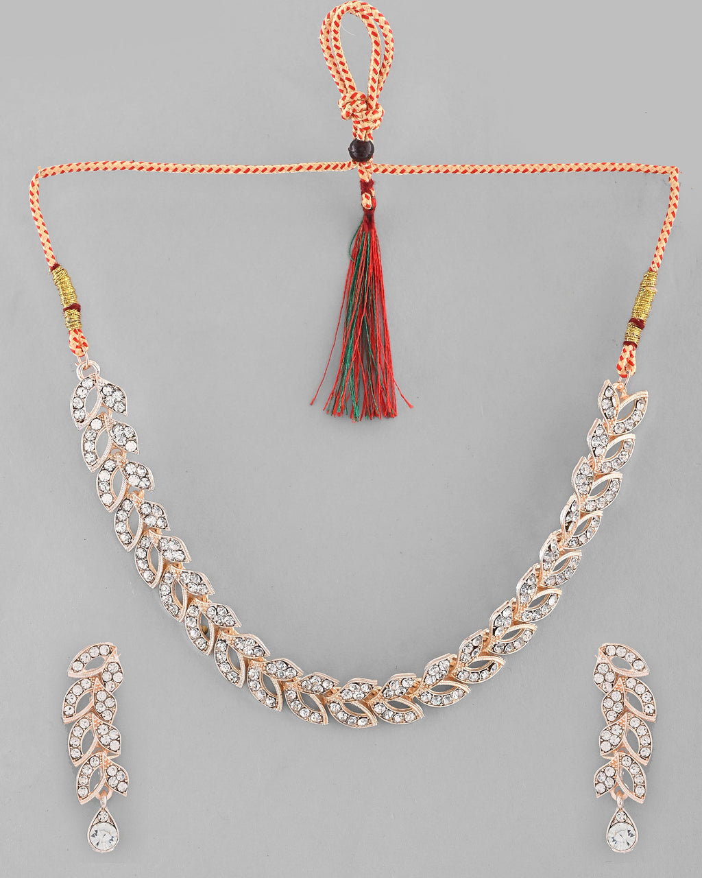 VOJ Gold-Polished CZ-Studded Jewellery Set With Mangtikka | Grocsy