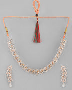 VOJ Gold-Polished CZ-Studded Jewellery Set With Mangtikka | Grocsy